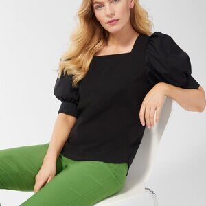 Chico's Square Neck Puff Sleeve Top Black Size XL